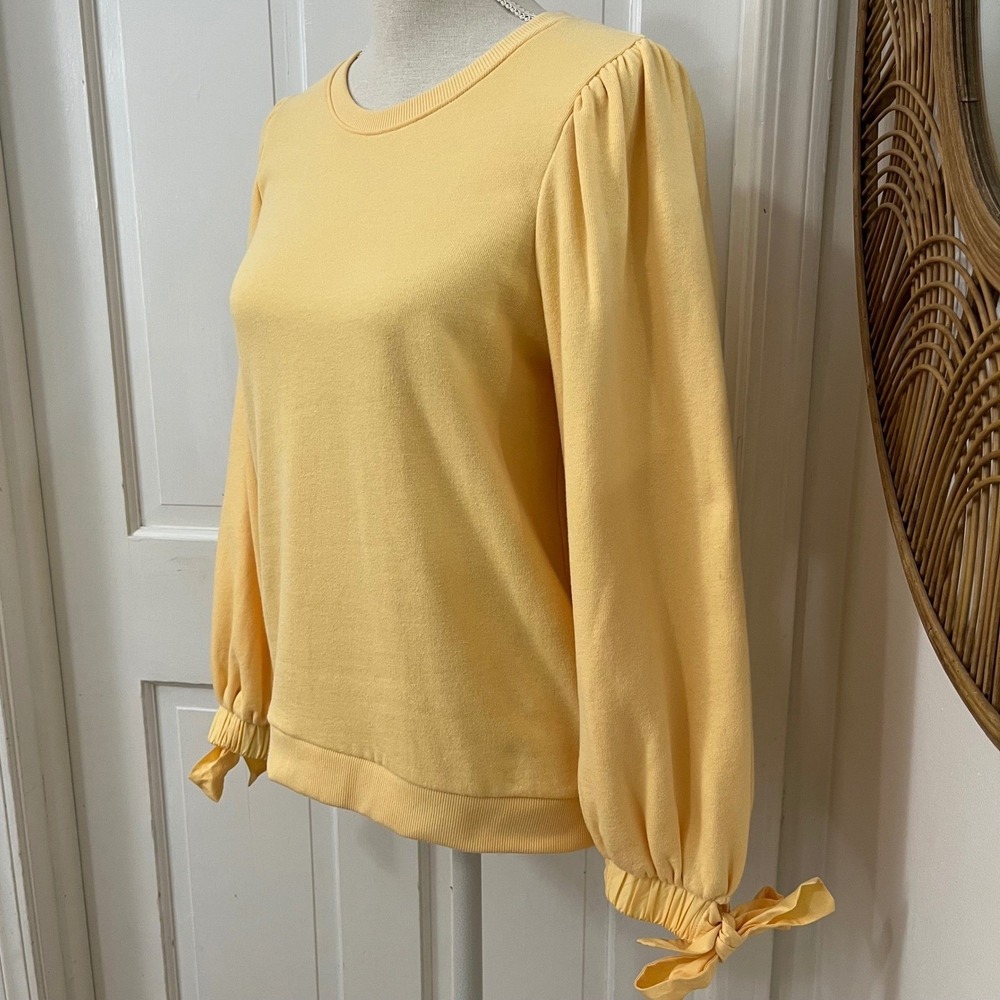 Nation LTD Isabella Tie Cuff Sweatshirt Sz M Yellow Puff Sleeve Soft Girl Cozy